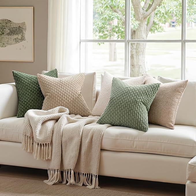 MIULEE Lumbar Decorative Throw Pillow Covers 12x20 Sage Green Corduroy | Textured Striped Pack of 2 Striped Pillow Covers Modern Farmhouse Home Decor for Couch Bed Sofa Living Room