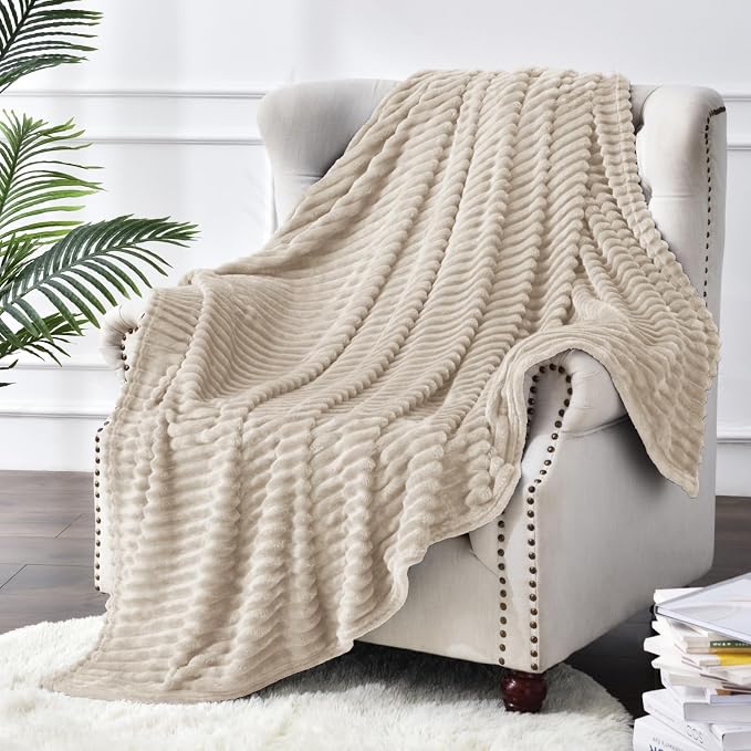 BEDELITE 3D Ribbed Jacquard Linen Blankets Queen Size for Bed, 90x90 Inch | Soft Warm Decorative Fluffy Blanket, Cozy Fuzzy Lightweight Plush Fleece Throw Blankets for Bed, Room Decor, Gift for Women