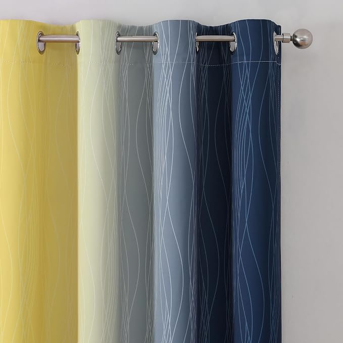 Navy Blue and Yellow Ombre Blackout Curtains for Living Room 84 Inch Long | Estelar Textiler Room Darkening Gradient Curtains for Bedroom,Thermal Insulated,Energy Saving Grommet Drapes,52Wx84L,2 Panels