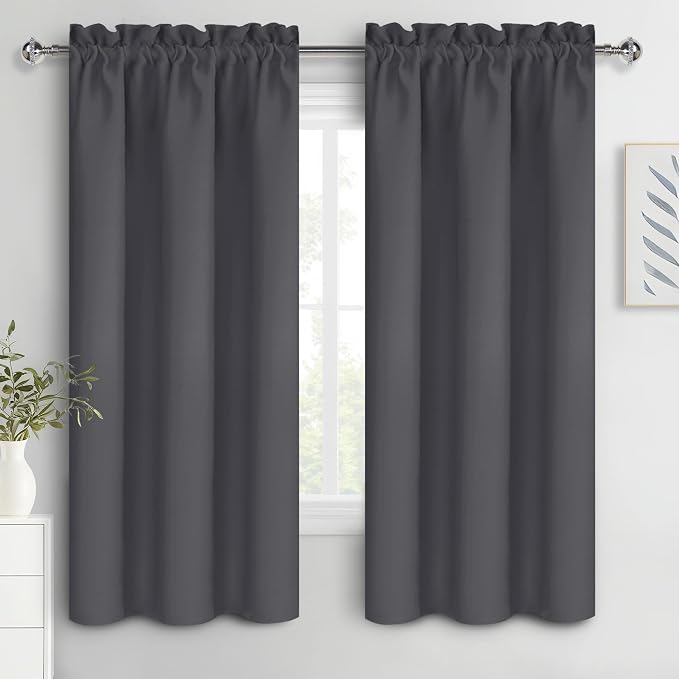 DWCN Blackout Curtains for Bedroom 38 x 72 Inch Long Dark Grey 2 Panels | Room Darkening, Thermal Insulated, Light Blocking, Rod Pocket Drapes, Noise Reducing Window Treatments