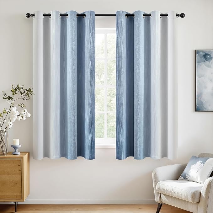 MIULEE Stone Blue and Greyish White Ombre Blackout Curtains 52Wx54L | Full Room Darkening,Thermal Insulated,54 Inch Long,Grommet Drapes for Bedroom/Living Room,Modern Window Treatments,Set of 2