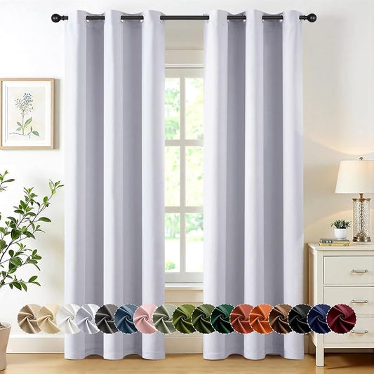MIULEE Blackout Curtains for Bedroom 2 Panels 40x72 Inch Long Greyish White | Thermal Insulated, Living Room Darkening Grommet Drapes, Noise Reducing, Light Blocking Window Treatments