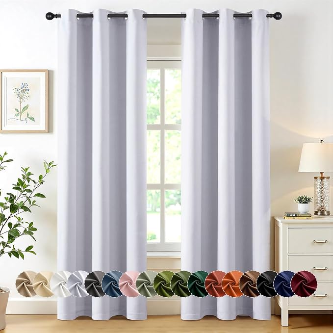 MIULEE Blackout Curtains for Bedroom 2 Panels 40x80 Inch Long Greyish White | Thermal Insulated, Living Room Darkening Grommet Drapes, Noise Reducing, Light Blocking Window Treatments