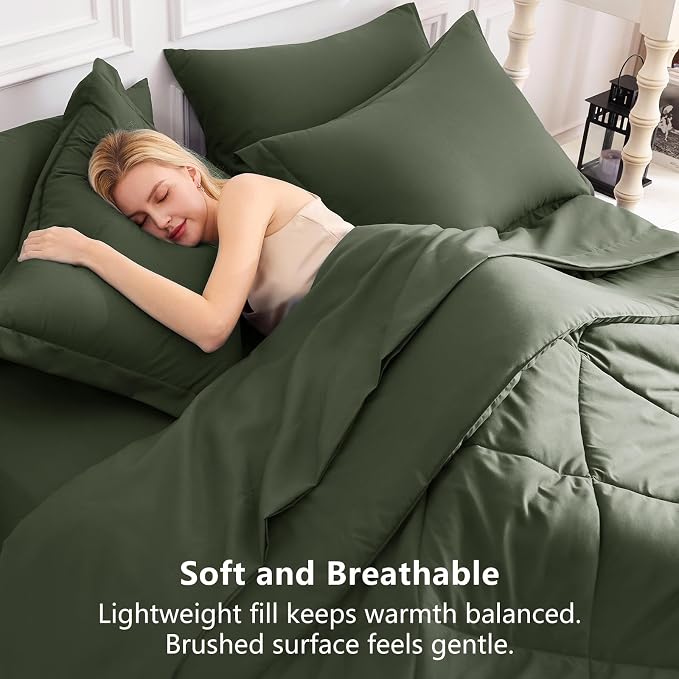 Twin XL Comforter Set Dark Green - 5 Pieces Complete Bedding Set | College Dorm Essentials, OEKO-TEX Certified, All Season, 240GSM Down-Alternative Comforter, Sheets, Pillowcase & Sham
