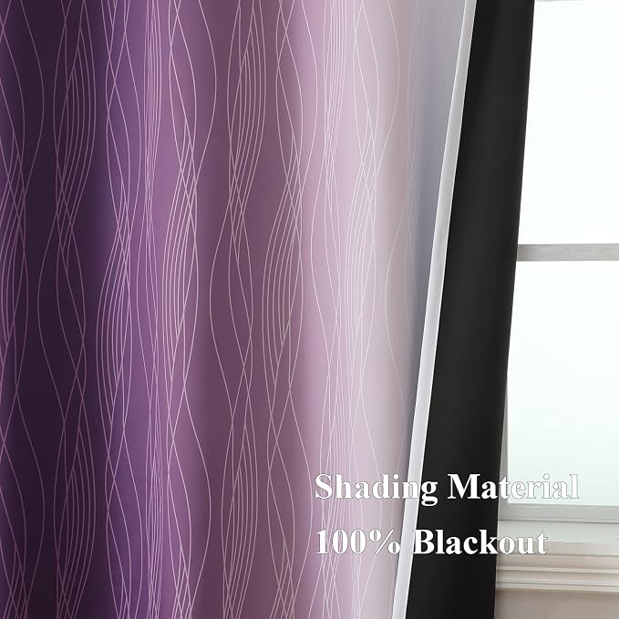 Purple and Greyish White Ombre Blackout Curtains for Bedroom 45 Inches Long | Estelar Textiler Room Darkening,Light Blocking,Thermal Insulated Gradient Grommet Window Drapes for Bathroom,52Wx45L,2 Panels