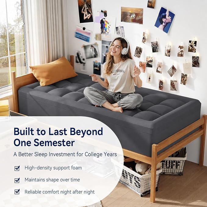 ELEMUSE Twin XL College Dorm Essentials 3 Inch Memory Foam Mattress Topper | Dual Layer Design, 2 Inch Cooling Gel Foam and 1 Inch Soft Pillow Top Bed Pad, Back to School, Comfortable Support