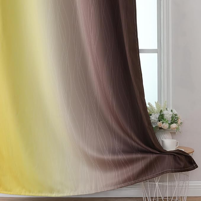 Brown and Yellow Blackout Curtains 52Wx96L Inch 2 Panels | Thermal Insulated Ombre Drapes for Bedroom 96 Inch Long,Room Darkening,Energy Saving,Grommet Curtains for Living Room