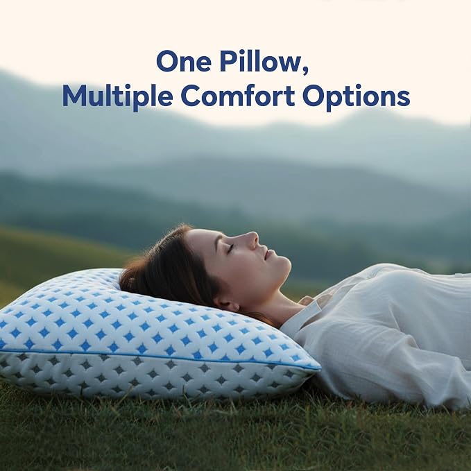 King Pillow 1 Pack, Cooling Shredded Memory Foam Pillow | Adjustable Loft, Balanced Support, Medium Firm Feel, Side Back Stomach Sleepers, Washable Cover, Airflow Design, Easy Care