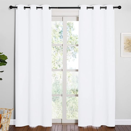 NICETOWN Pure White Blackout Curtains for Living Room 42" x 84" 2 Panels | 50% Light Reducing Drapes for Patio Door Dining Room, Thermal Insulated Noise Reducing Energy Saving Window Treatment Decor