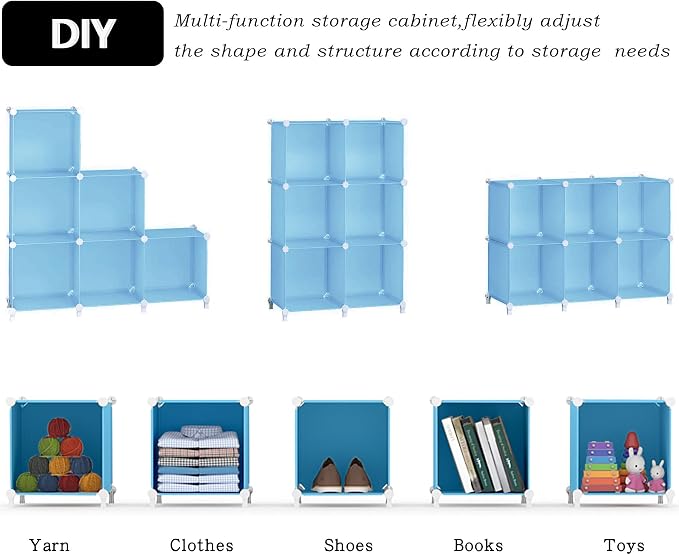 AWTATOS Cube Storage Organizer, Closet Organizers, 6 Cube Shelf, Blue | Portable Closet Storage Shelves, DIY Stackable Storage Cubes Bookshelf, Plastic Clothes Organizer Shelving for Bedroom, Home