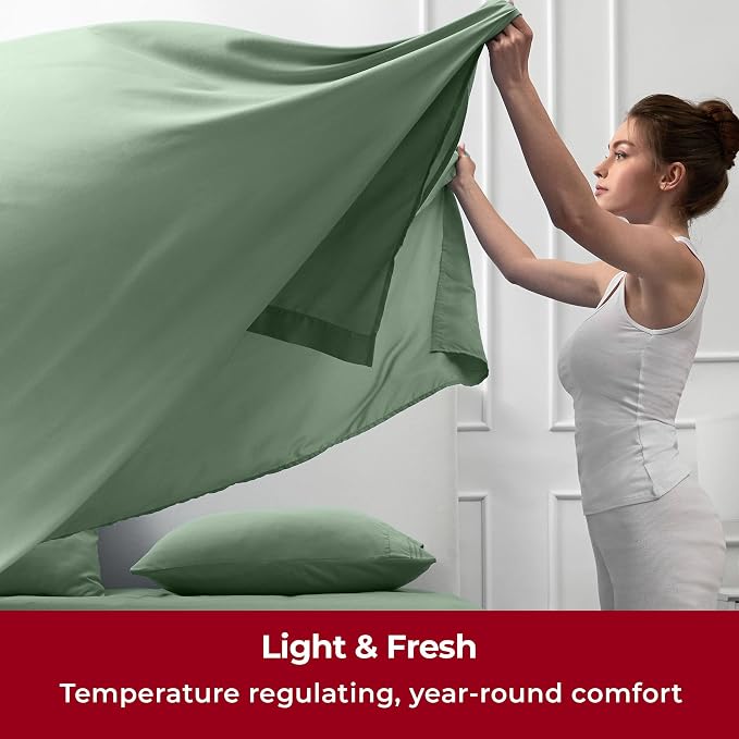 Mellanni Iconic 5-Piece, Ultra Soft Sheet Set (Split King, Sage) | 10M+ Sleepers. Lab-tested: Sleeps Cool, Stays Bright, Strong, Smooth. Good Housekeeping Best Bedding, 7 yrs running.