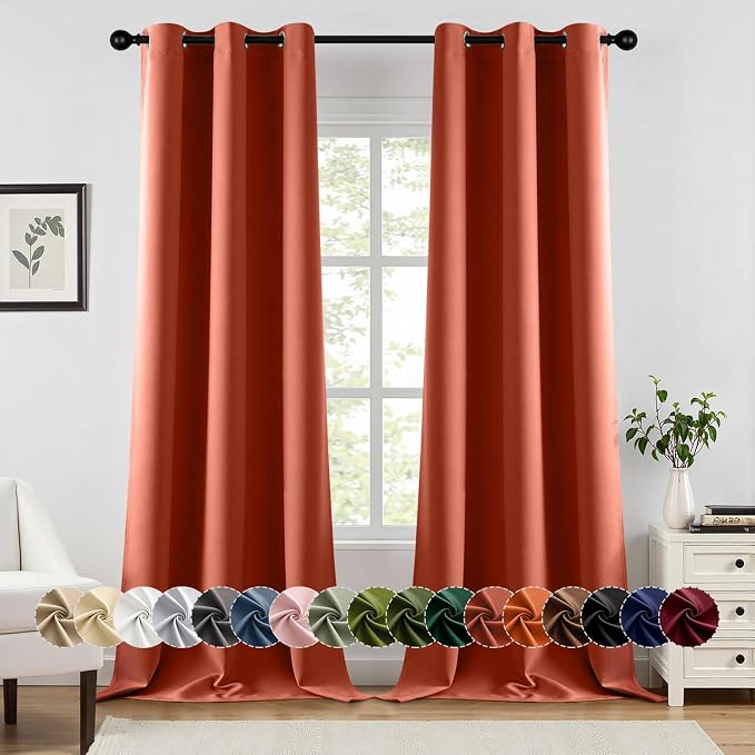 MIULEE Fall Blackout Curtains for Bedroom 2 Panel 40"x90" Long Burnt Orange | Thermal Insulated, Living Room Darkening Grommet Drapes, Noise Reducing, Light Blocking Window Treatments