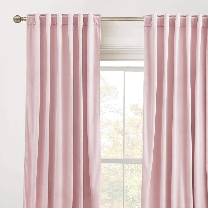 RYB HOME Velvet Room Darkening Curtains for Living Room 72 inches Long | Thermal Insulated,Privacy UV Heat Blocking,Noise Reducing,Drapes for Kids Room Sunroom,Blush Pink,W52 x L72,2 Panels Set