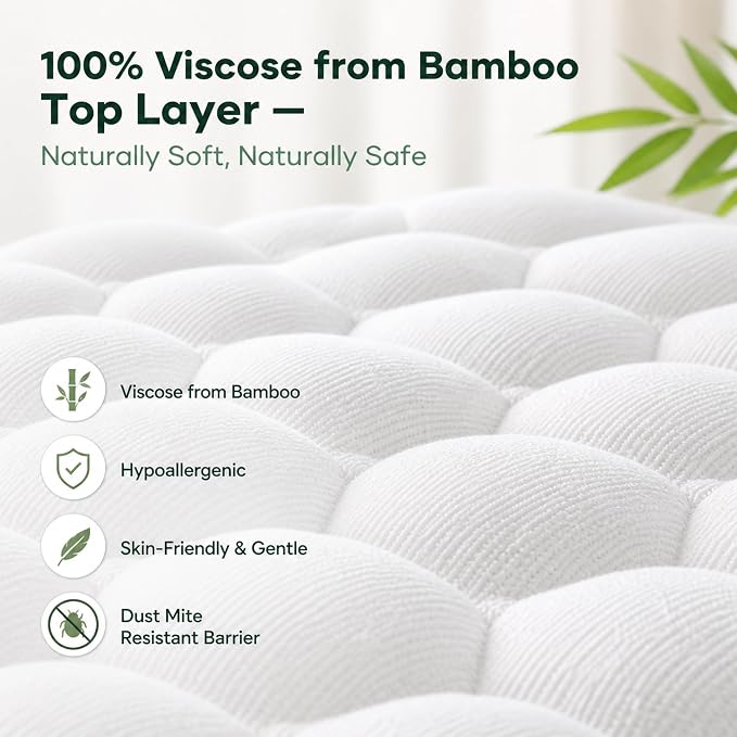 OhGeni 100% Waterproof Mattress Protector,Full Size Premium Bamboo Soft Thick Pad,3D-Air Fabric Cooling Breathable Fitted Sheets,Washable Bed Cover for Colchon Doble Noiseless Over 99 Count Hex Bumps