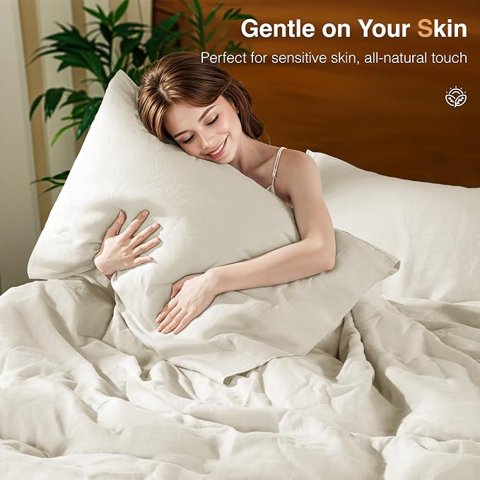 SONORO KATE 100% French Linen Queen Duvet Cover Set,Zipper Closure,3PC | Natural French Flax,Soft Breathable for Hot Sleepers,Moisture Wicking & Durable,4 Corner Ties,Cream