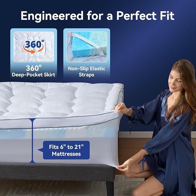 Dorm Room Essentials Dual Layer 4 Inch Memory Foam Mattress Topper Twin XL, 2 Inch Cooling Gel Memory Foam and 2 Inch Soft Pillow Top Mattress Pad Cover Back to School