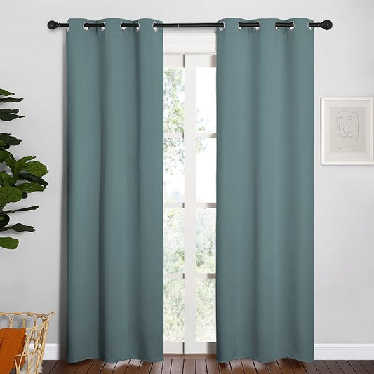 NICETOWN Modern Blackout Curtains, 2 Panels, W34 x L84-inch, Greyish Blue | Noise Reducing Thermal Insulated and Privacy Room Darkening Drape Panels for Boy's Guest Room Door Window