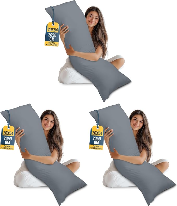 Utopia Bedding Full Body Pillow for Adults (Grey, 20 x 54 Inch), Long Pillow Insert for Sleeping, Ideal for Side Sleepers (Pack of 3)