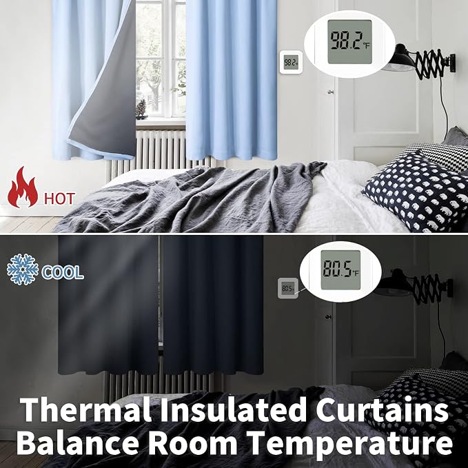 BGment Light Blue 100% Blackout Curtains for Bedroom 84 Inch Length | Thermal Insulated Soundproof, Light Blocking Dark, Black Out Curtains for Living Room, 2 Panels, 42 x 84 Inch