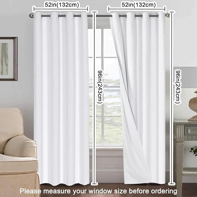 H.VERSAILTEX White Curtains 96 inches Long, 100% Blackout Curtains for Bedroom Thermal Insulated Linen Textured Curtains Living Room Grapes 2 Panel Sets, 52W x 96L - Inch