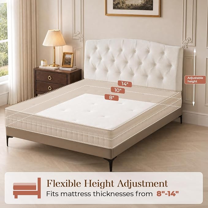Vamcheer King Upholstered Headboard Cream, No Assembly | Ideal for King Bed; High-density Foam; Adjustable Height; Provides Soft Support; Luxury Texture Fabric