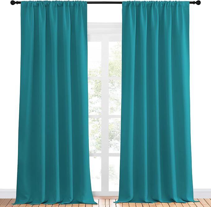 NICETOWN Peacock Blue Blackout Curtains Panels for Window, Thermal Insulated Rod Pocket Blackout Drapes/Draperies for Living Room (2 Panels, W52 x L95 inches)
