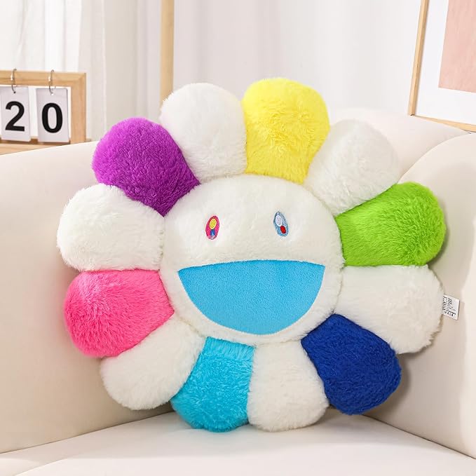 FIONOUT White Daisy Flower Pillow, Plush Throw Cushion, 23.6 Inch | Elegant Daisy-inspired Plush Pillow With Soft Touch and Supportive Filling, Creating Cozy Bedroom and Living Room Decoration.