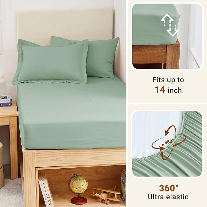 5 Pieces Twin XL Comforter Set, Soft Bed in a Bag Twin XL Size, All Season Bedding Set with Comforter, Flat Sheet, Fitted Sheet, Pillowcases & Shams, Sage Green