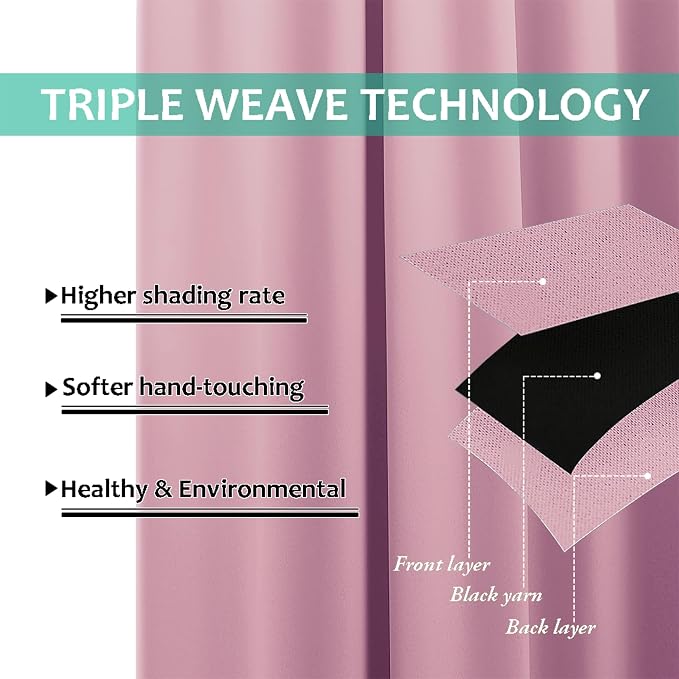 NICETOWN Crystal Pink Blackout Curtains for Dining Room 52" x 84" 2 Panels | Full Shade Energy Smart Noise Blocking Drapes for Guest Room Kitchen, Thermal Insulated Lined Window Dressing Home Decor