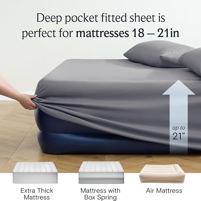 LuxClub 4 PC King Size Sheet Set Bed Sheets Deep Pockets 18" Wrinkle Free Cooling Bed Sheets Machine Washable Hotel Bedding Silky Soft - Light Grey King | LuxClub Silky Fitted Sheet & Pillowcase Sets, Breathable Comfortable Hotel Luxury Bedding Wrinkle...