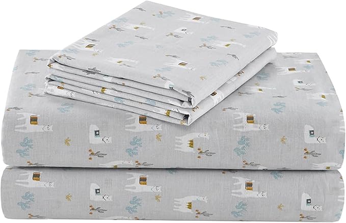 Comfort Spaces 100% Cotton Percale Sheets King Sheet Set 4 Pcs, Lama Multi | Crisp, Cool & Breathable Bed Sheets, 14" Deep Pocket Fits Up to 16" Mattress, Lightweight, All Season Cozy, with Pillow Case