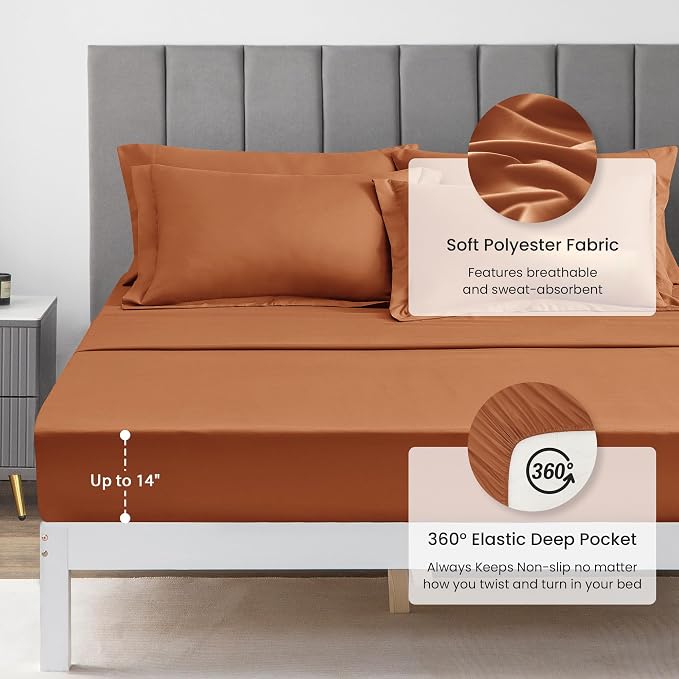 Love's cabin Queen Comforter Set Terracotta, 7 Pieces Queen Bed in a Bag, All Season Bedding Sets with 1 Comforter, 1 Flat Sheet, 1 Fitted Sheet, 2 Pillowcase and 2 Pillow Sham