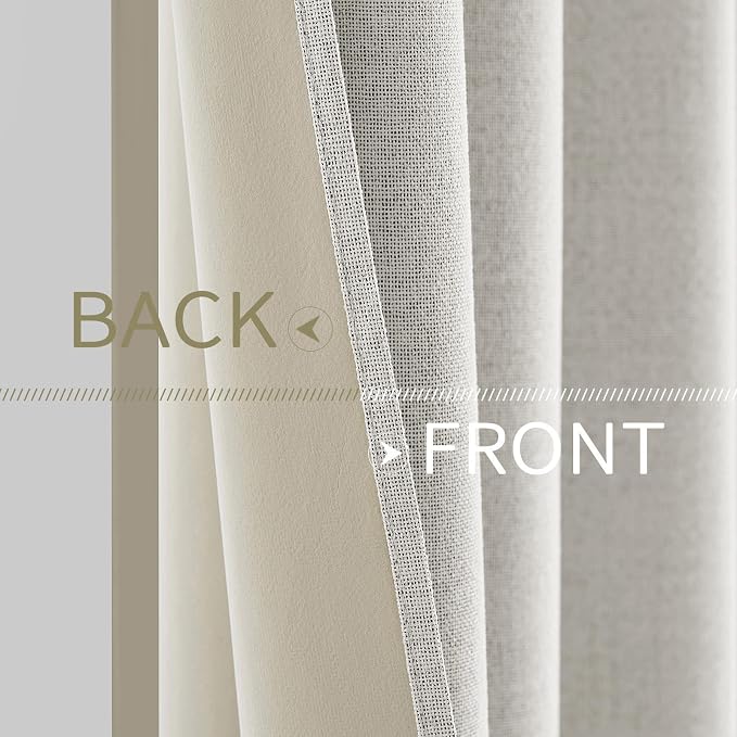 MIULEE 100% Blackout Linen Curtains for Bedroom 52x63 Inches Light Beige | Room Darkening, Light Blocking, Thermal Insulated, Grommet Top, Linen Textured, Window Curtains for Living Room, 2 Panels