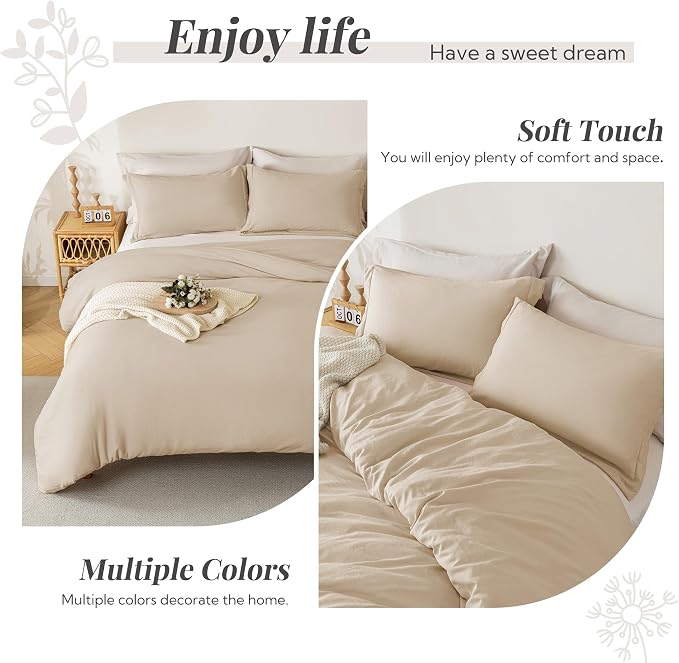 MILDLY Duvet Cover Cal King Ultra Soft Comforter Cover Set 3pcs, Khaki | Washed Microfiber Cotton-Like, Breathable Comfort, Hidden Zipper, Corner Ties, OEKO-TEX Certified, Fade Resistant