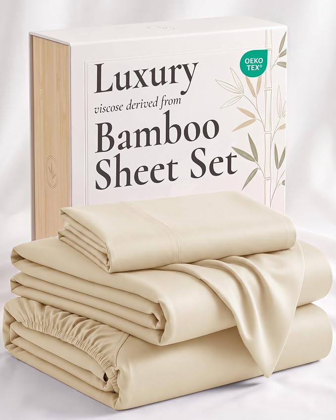 Hotel Sheets Direct 3 Piece Bed Sheet Set Twin XL Size, 100% Viscose Derived from Bamboo Sheets Set with 1 Pillowcase, Cooling & Breathable Luxury Bedding, Moisture-Wicking & Silky Soft, Light Yellow