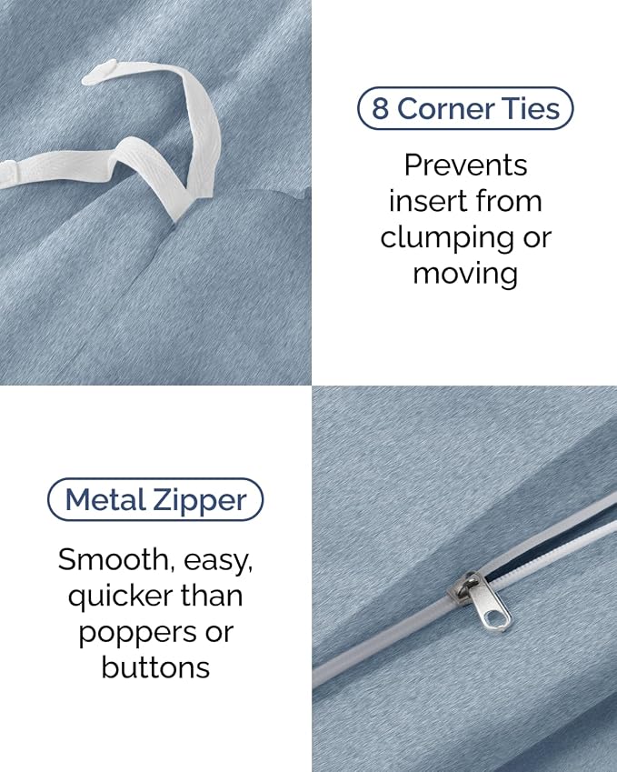 Duvet Cover Twin/Twin XL - 2 Piece with Zipper Closure - Heathered Blue | Extra Soft, Breathable, Twin/Twin XL Duvet Cover 68" x 90" w/ 1 Pillow Sham, Zipper Closures & Ties, Women, Men, Kids & Teens