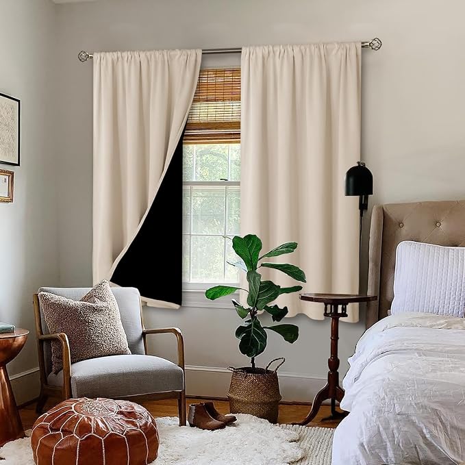 BGment Champagne Blackout Curtains for Bedroom 45 Inch Length 2 Panels Set | Thermal Insulated, Full Room Darkening Noise Canceling, Living Room Curtains with Rod Pocket, 42 x 45 Inch