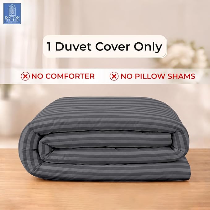 120"x120" 1 Pc Super King Plus/Super Oversize King Duvet Cover Only 100% Egyptian Cotton - 600 TC, Zipper Closure & Corner Ties - Fits Only Extra Large Inserts - Striped Dark Grey