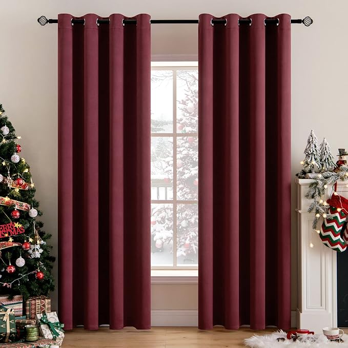 MIULEE Wine Red Blackout Bedroom Curtains Drapes 84 Inch Long 52"x84" | Grommet Top, Room Darkening Window Drapes, Privacy Protection, Thermal Insulated, Heat Blocking, Light Blocking