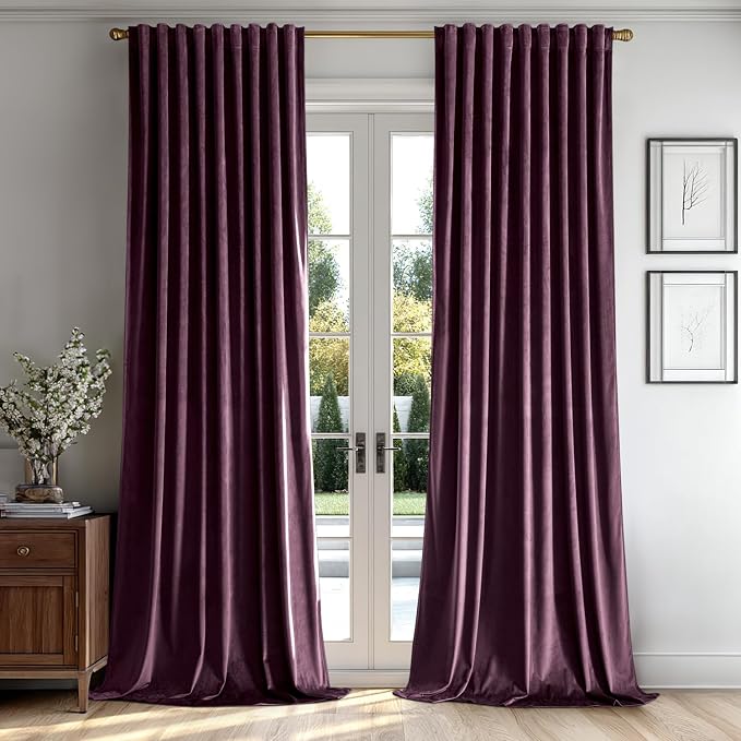 MIULEE Dark Purple Velvet Curtains 52x90 inches Luxury Blackout Curtains | Thermal Insulated, Super Soft Window Drapes for Bedroom Living Room, Rod Pocket & Back Tab