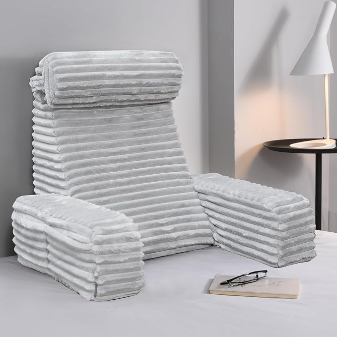 ENITYA 22" XL Back Pillow for Bed Sitting Up with Armrests & Big Pockets | High Density Foam Filling,Washable Cover,Bed Pillow for Sitting Up/Resting/Post Surgery/Watching TV/Gaming,Light Grey