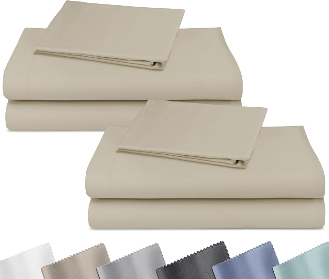 2-Pack Soft Natural 100% Cotton Twin Bed Sheet Set - Beige (Warm Taupe) | Backed by Good Housekeeping Seal, Soft Sateen, Light & Breathable For Hot Sleepers, All-Around Elastic, Easy Care