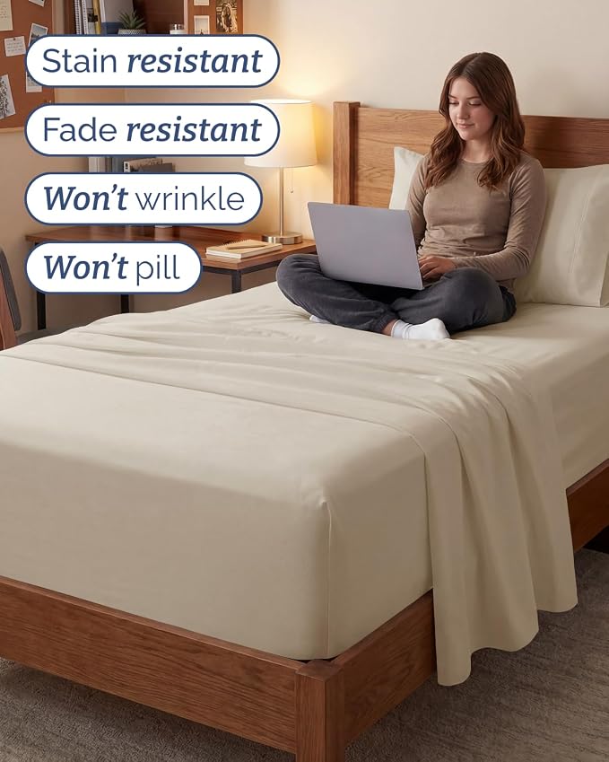 Extra Deep Twin XL Sheet Set - 3 Piece College Dorm Room - Wheat | Soft, Breathable & Cooling, Easily Fits 18 to 24 inch Mattress, Wrinkle Free & Fade Resistant with Extra Deep Pockets