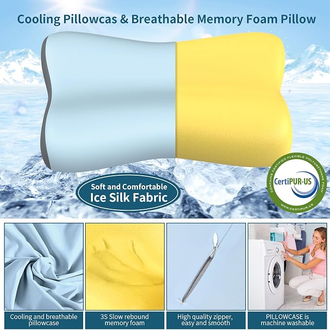 Cervical Neck Pillow, Contour Memory Foam Pillows for Neck Pain Relief, Ergonomic Pillow for Sleeping, Orthopedic Bed Pillow Neck Support Pillow for Side Back Stomach Sleepers(Blue&Grey)