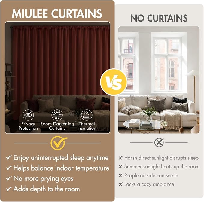 MIULEE 84 Inch Length Burnt Orange Blackout Bedroom Curtains Set of 4 | Thermal Curtains for Summer Heat, Light Blocking Privacy Bedroom Window Drapes, Top&Bottom Rod Pocket, Living Room