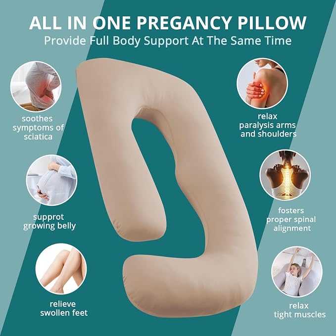 Cooling Pregnancy Pillows for Sleeping, 57'' Full Body Pillow, Beige | Sasttie Maternity Pillow, OEKO-TEX, Down Alternative, Removable Cover, Pregnant Women Must Haves, Maternity Essential
