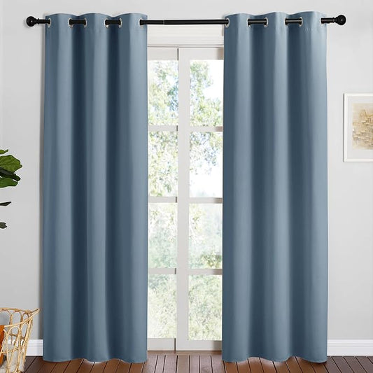 NICETOWN Blackout Curtains for Living Room, 2 Panels 42" x 84" Smoky Blue | Thermal Insulated Long Drapes 84 inches Length for Large Window