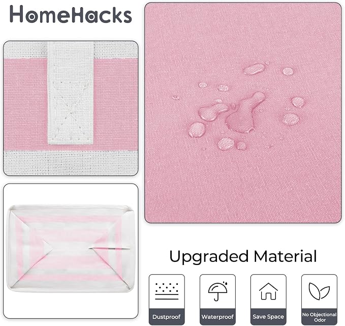HomeHacks 2 Pack Large Laundry Baskets, Laundry Hampers Bags (Pink 125Lx2) | Waterproof, Freestanding, Collapsible Clothes Hamper with Reinforced Handles in Laundry Room, Dorm, Bathroom, Bedroom
