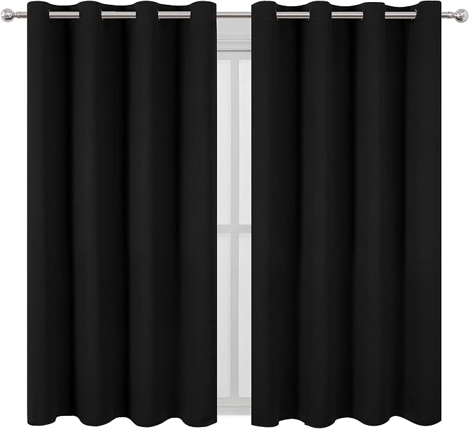 Black Blackout Curtains 52 x 63 Inch Length/Set of 2 Curtain Panels/Thermal Insulated Room Darkening Curtains for Bedroom and Living Room