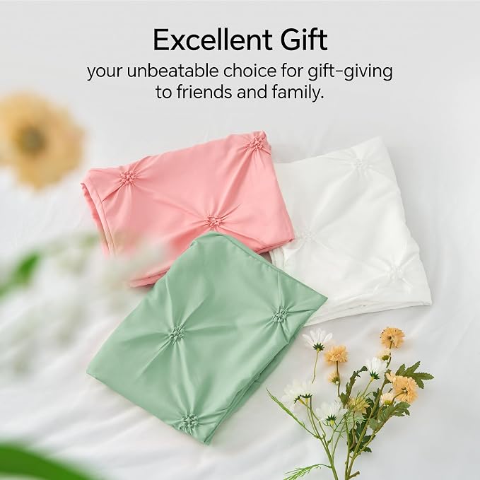 BEDELITE Queen Comforter Set White,Lightweight & Soft Comforter | Pintuck Boho Bedding, Warm & Cute Bed Set for All Season,With 2 Pillowcases